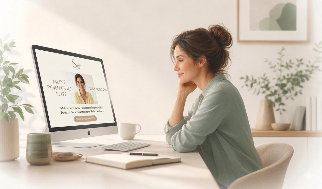 Freundliche Beraterin freut sich über ihre neue Website